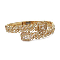 Baguettes & Round Rectangle Bypass Cuban Bangle Bracelet (14K).