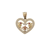 Zirconia Halo Heart Dolphins Pendant (14K)