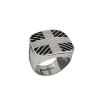 Iced-Out Black & White Square Signet Ring (Silver)