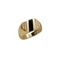 Zirconia & Black Onyx Regal Rectangle Signet Ring (14K)