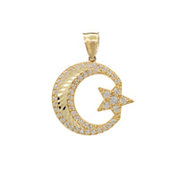 Crescent Moon & Star Diamond-Cut CZ Pendant (14K)