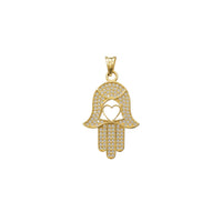 Zirconia Heart Hamsa Hand Pendant (14K)