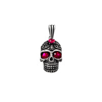 Red-Eyes Antique-Finish Filigree Skull Pendant (Silver)