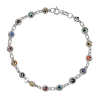 Multicolor Evil Eyes Bracelet (Silver)