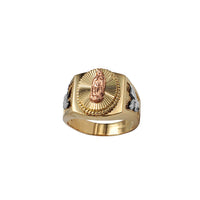 Tricolor Halo Virgin Mary & Eagle Men's Ring (14K)