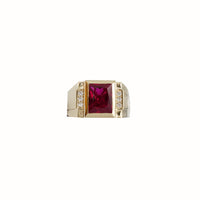 Red Emerald Shaped Stone Ring (14K)