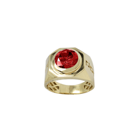 Red Zirconia Outlined Greek Key Men's Ring (14K)