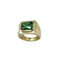 Horizontal Radiant-Shape Green Zirconia Greek Key Men's Ring (14K)