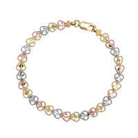 Tricolor Outlined Milgrain Halo Hearts Bracelet (14K)