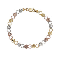 Tricolor Diamond-cut & Milgrain Outlined Hearts Bracelet (14K)