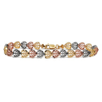 Tricolor Diamond-cut & Outlined Milgrain Heart Fancy Lady Bracelet (14K)