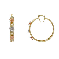Tricolor Flower Outlined Hoop Earrings (14K)