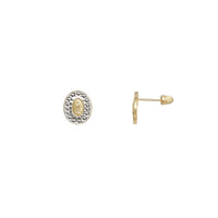 Two-Tone Oval Virgin Mary Stud Earrings (14K)
