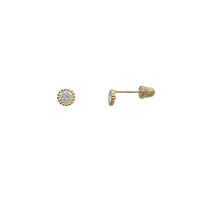 Zirconia Milgrain Solitaire Round Stud Earrings (14K)