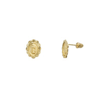 Diamond-cuts Halo Virgin Mary Stud Earrings (14K)