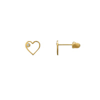 Stone-Set Outlined Heart Stud Earrings (14K)