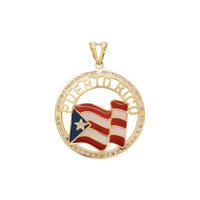 Zirconia Channel-set Puerto Rico Flag Round Pendant (14K)