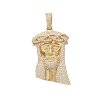 Stone-Set Jesus Head Pendant (14K)