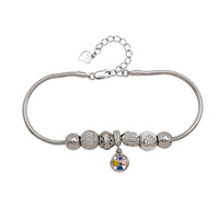 Zirconia & Enamel Charm Snake-Link Bracelet (Silver)