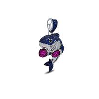Iced-Out Boxing Blue Shark Pendant (Silver)