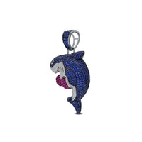 Iced-Out Boxing Blue Shark Pendant (Silver)