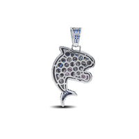 Iced-Out Boxing Blue Shark Pendant (Silver)
