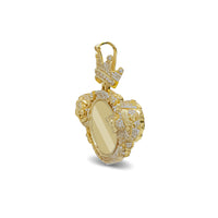 Zirconia Royal Crowned w/ Lions Round Memorial Picture Pendant (Silver)