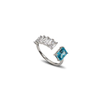 Cyan & White Zirconia Adjustable Ring (Silver)