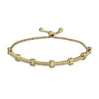 Zirconia Round & Baguettes Adjustable Bracelet (Silver)