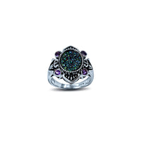 Zirconia Antique-Finish Vintage Flower Ring (Silver)