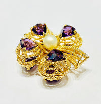 Amethyst Clover Heart Pendant (14K)