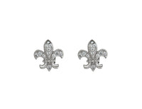 Pave Fleur De Lis Stud Earrings (Silver)