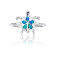 Created Opal Floral Sea Turtle Ring (Silver)