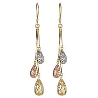 Tricolor Dangling Teardrop Earrings (14K)