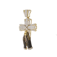 Iced-Out Praying Hands Cross CZ Pendant (14K)