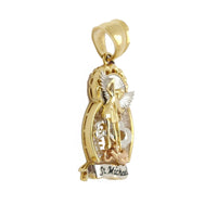 3D Saint Michael Tri-Tone CZ Pendant (14K)