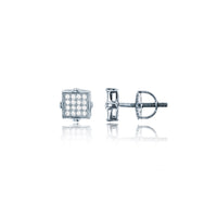 Pave Square Screw Back Stud Earring (Silver)