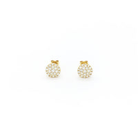 Round Diamond Cluster Stud Earrings yellow (10K) front - Popular Jewelry - New York
