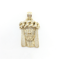 Iced-Out Diamond Crowned Jesus Head Pendant (10K) front - Popular Jewelry - New York