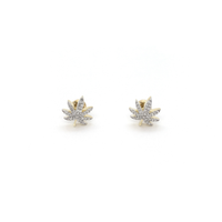 Diamond Iced Marijuana Leaf Stud Earrings (10K) front - Popular Jewelry - New York