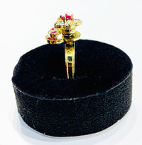 Flower and double heart motion CZ ring (14K).