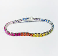 Multi-color Tennis CZ Bracelet (Silver)