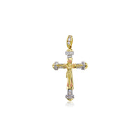 Tricolor CZ Baguette Jesu Cross Pendant (14K)