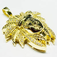 Indian Chief Head CZ Pendant (14K).