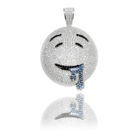 Emoji Drooling Face CZ Pendant (Silver)