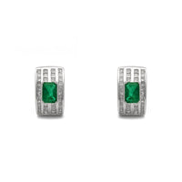 Diamond Stanchion Emerald Huggie Earrings (18K) front - Popular Jewelry - New York