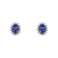 Oval Tanzanite Diamond Halo Stud Earrings (14K) - front - Popular Jewelry - New York