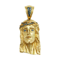 Blue Diamond Jesus Head Pendant (14K) front - Popular Jewelry - New York