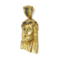 Blue Diamond Jesus Head Pendant (14K) right - Popular Jewelry - New York