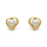 Heart Outlined Pearl Earrings (14K) front - Popular Jewelry - New York